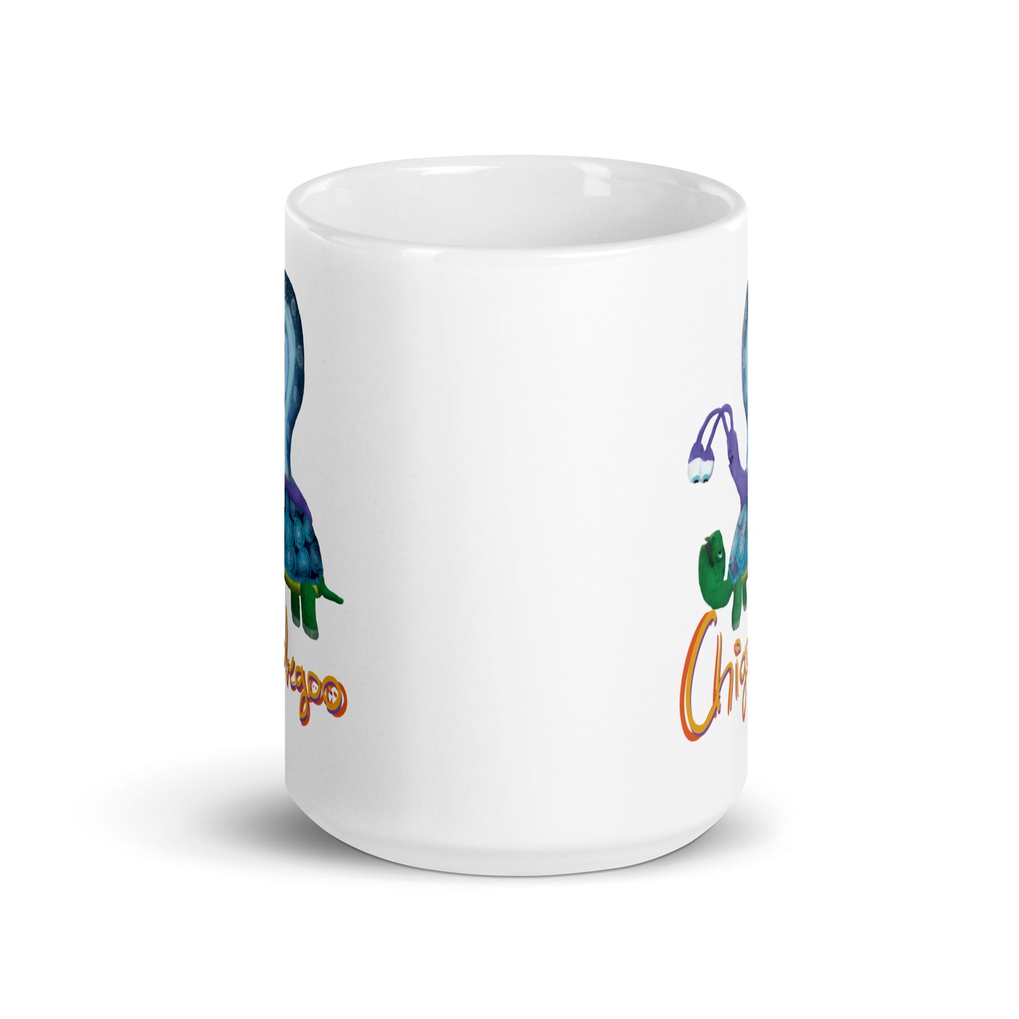 White glossy mug @chigoobegoo and turtle